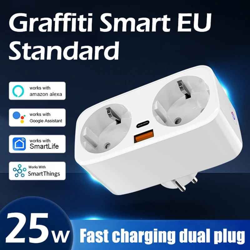 

Умная Wi-Fi розетка EU 25W с быстрой зарядкой Type-C USB, 4-в-1, с таймером и голосовым управлением, совместима с Alexa и Google Assistant