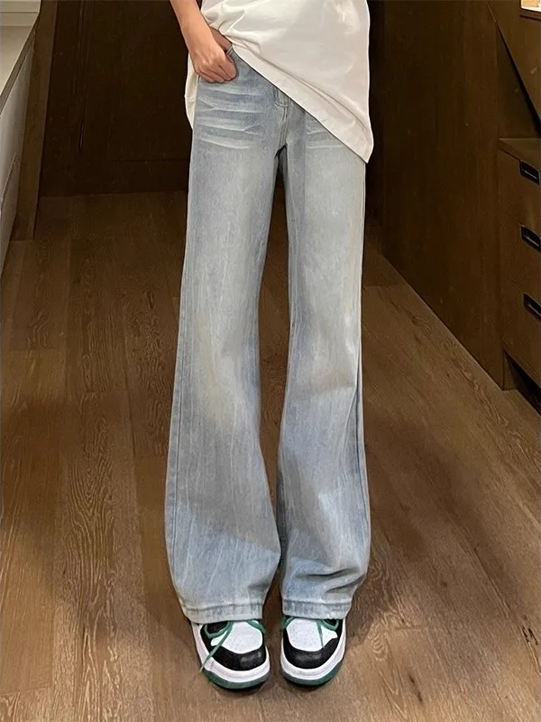 

Мужские джинсы Cleanfit с синим узором «Молния», расклешенные, в стиле High Street, прямые брюки-трубы, повседневная одежда