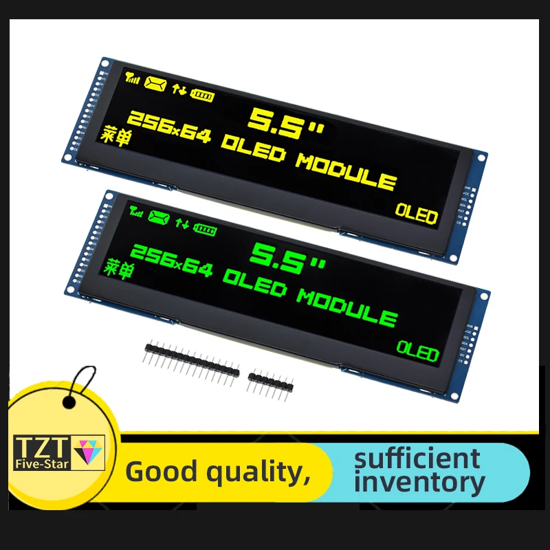 55-inch-oled-lcd-display-green-yellow-color-256x64-drive-ssd1322-interface-spi-8-bit-parallel-port-for-arduino-uno-r3