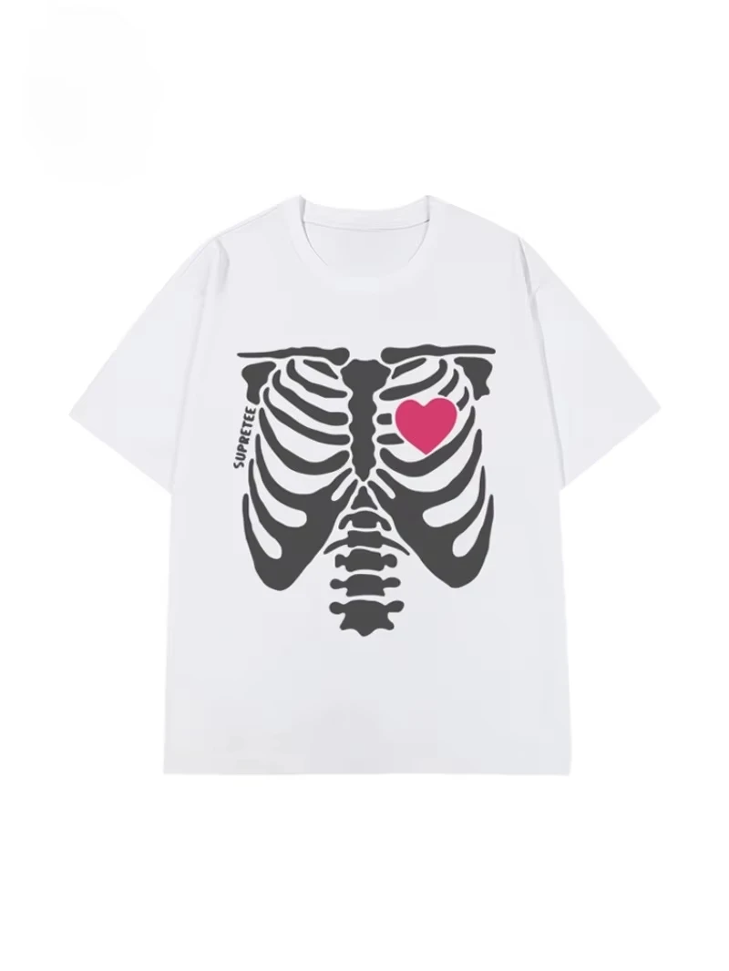 2025-verao-moda-esqueleto-em-forma-de-coracao-impresso-camiseta-casual-e-solto-de-manga-curta-algodao-casal-topos-para-homem-e-mulher