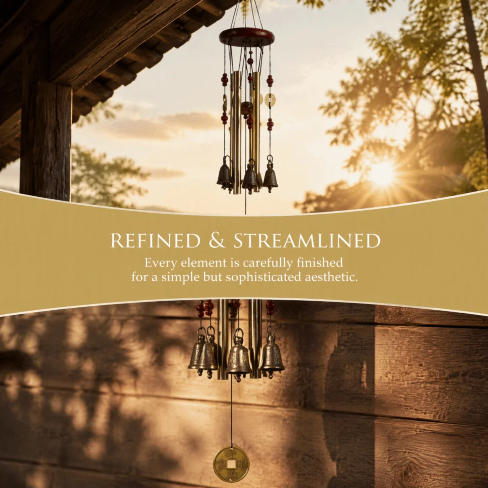 Aluminum Tube Wind Chimes Bronze Bell 6 Tuned Tubes Multi-Pipe Wind Chimes Golden Finish Deep Tone Memorial Wind Chimes