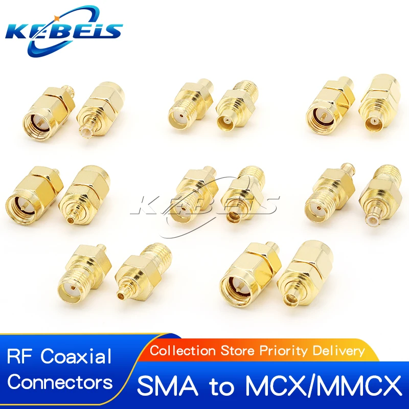 1Pcs SMA to MMCX MCX Adapter MMCX to SMA Male plug & Female jack Straight RF Coaxial Antenna Connector Kit High Quality KEBEIS