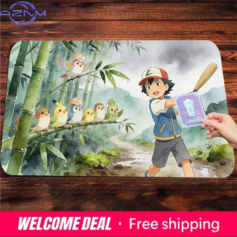 Ash & Bamboo Forest Bird Watercolor TCG Playmat Non-Slip Washable Card Mat