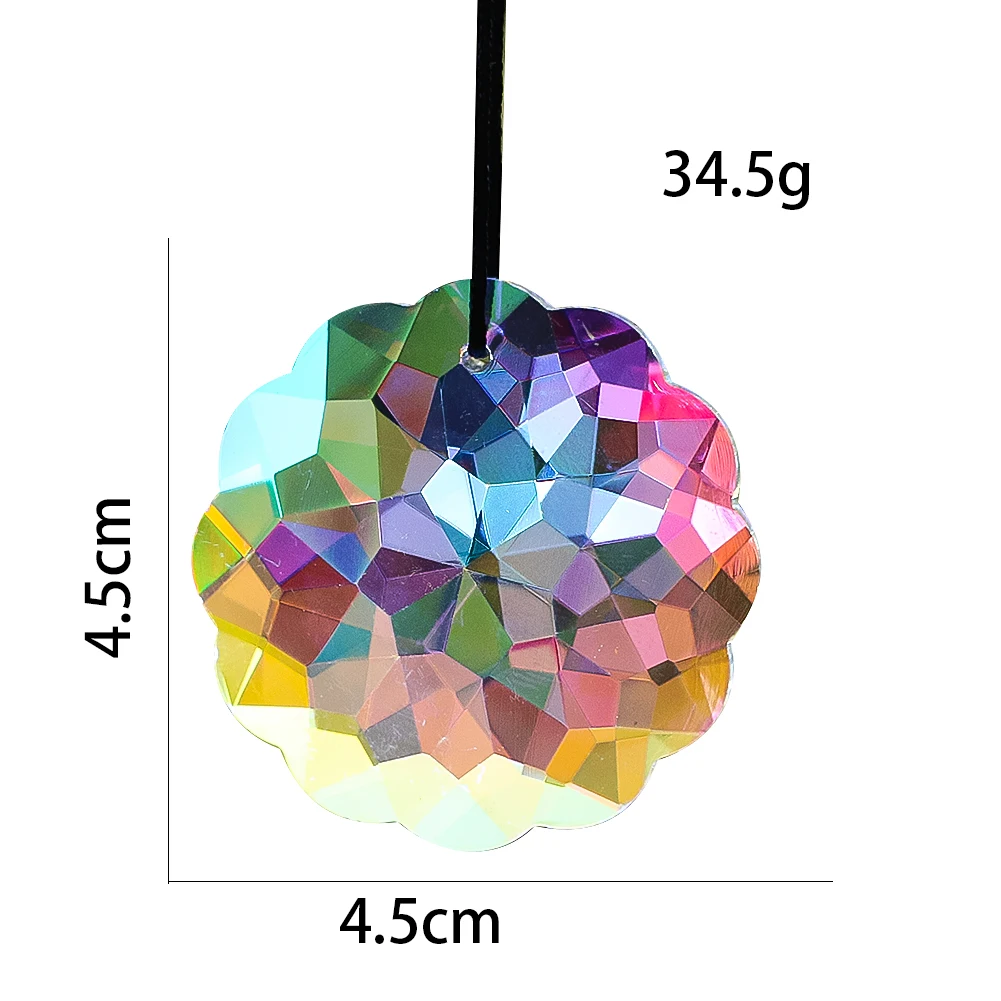 45mm Colorful Mandala Hanging Crystal Prism Suncatcher Datura Faceted Rainbow Maker Yoga Meditation Chandelier Parts Pendant