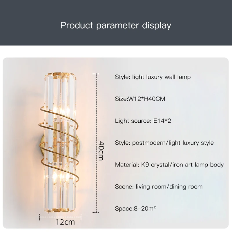 Gold Luxury Crystal Wall Lights Living Room Bedroom Loft Hotel Home Decor Art Wall Sconces Indoor Wall Lamps E14 Bedside Light