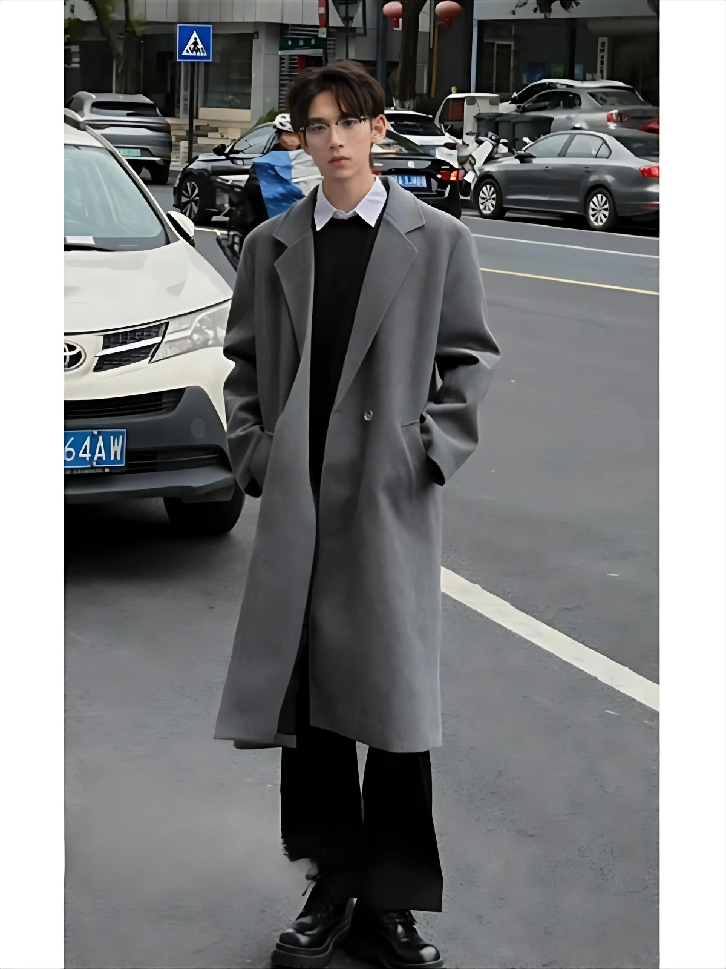 

Trench Winter Coats Man Long Silver Medium-Length Dinner Scottish Formal Male Adult Mature Business Office Workplace Temperament
