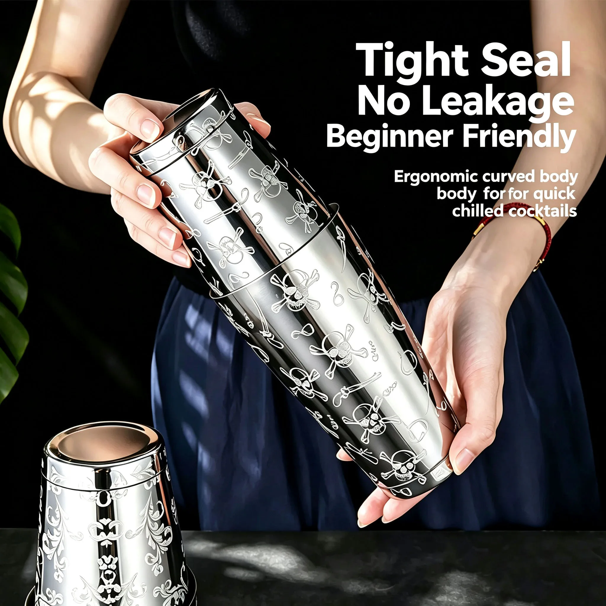 Stainless Steel Boston Shaker With Etched Pattern Cocktail Shaker Mixing Tin Heavy-Duty Bartender Bar Tools Martini Cocktail Set