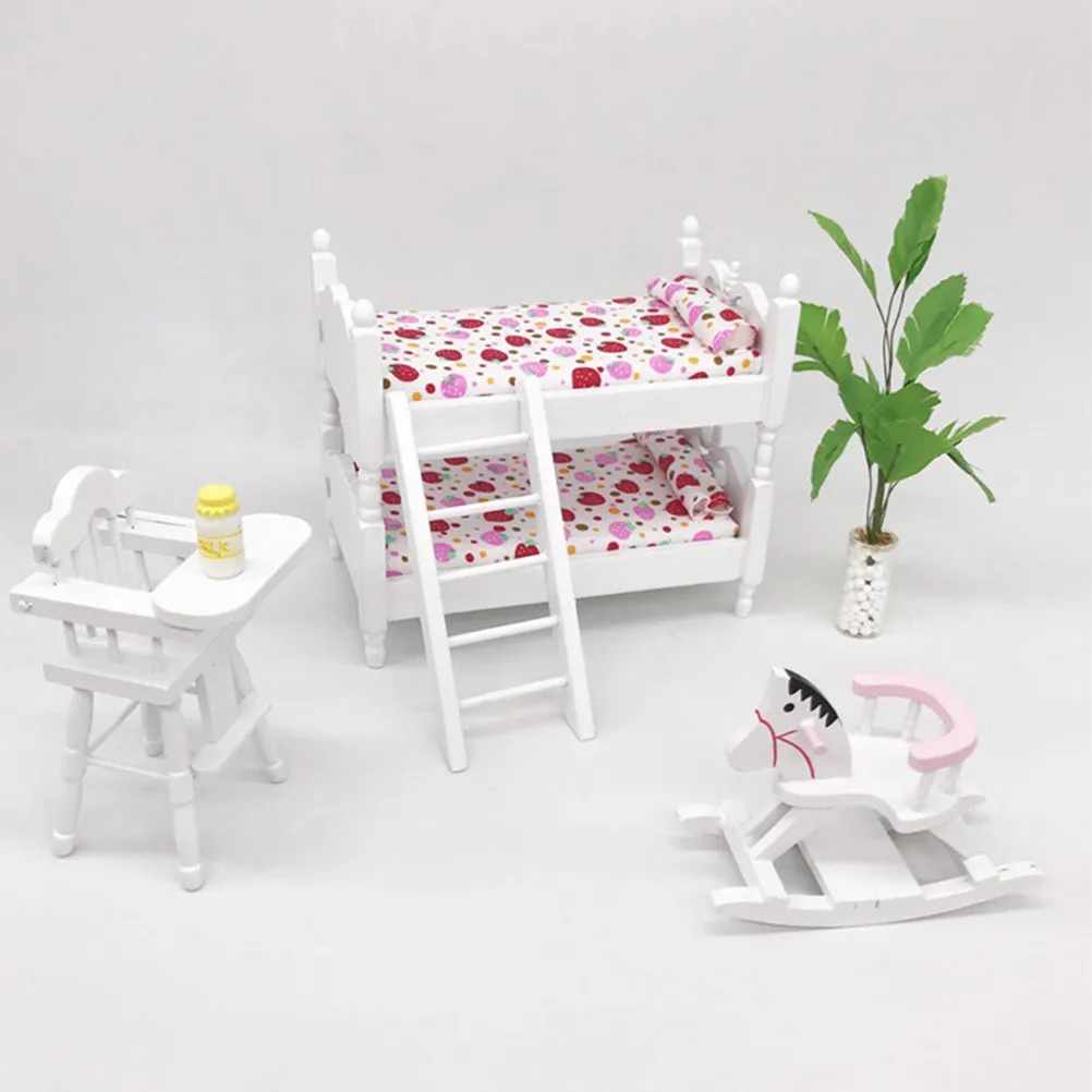 

Миниатюрная деревянная двухъярусная кровать для кукольного домика: яркий дизайн, очаровательные компактные реалистичные детали, аксессуар для декора комнаты, сделай сам, для фото