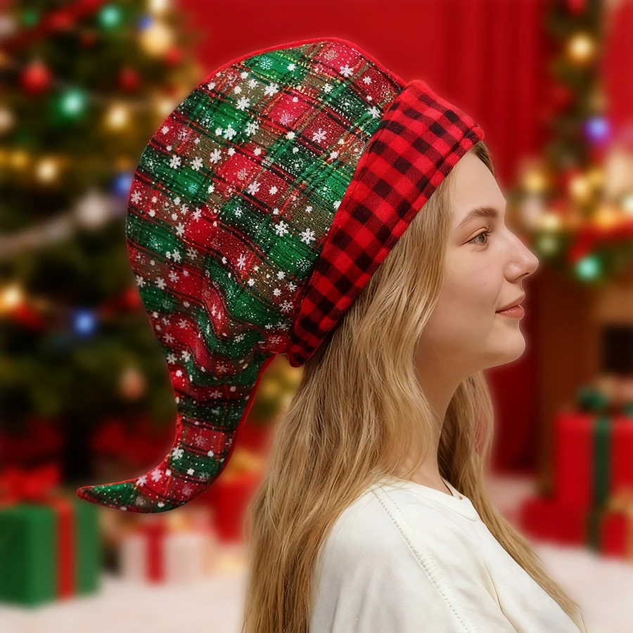 قبعة عيد الميلاد المزخرفة بذيل طويل لعيد الميلاد مناسبة لكل من الرجال والنساء، مستلزمات حفلات العطلات الحمراء، هدايا السنة الجديدة