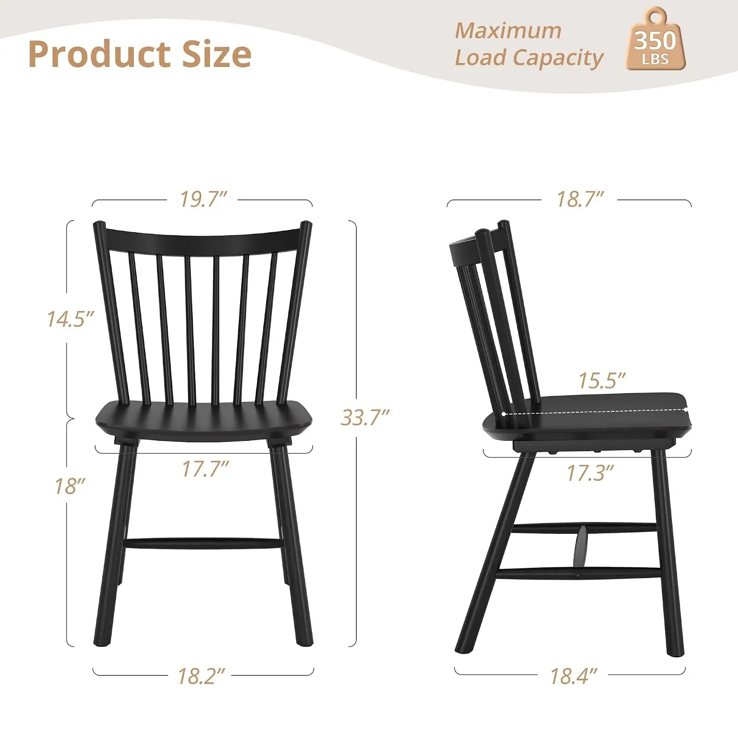 Upgraded Wooden Spindle Back Windsor Dining Chairs Set of 6 for Kitchen & Dining Room, Black, Customized