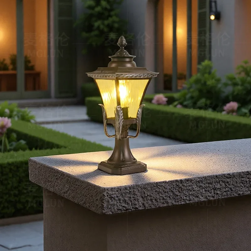 Outdoor stigma lamp waterproof villa courtyard fence lamp decorative column American retro outdoor pillar wall lamp led