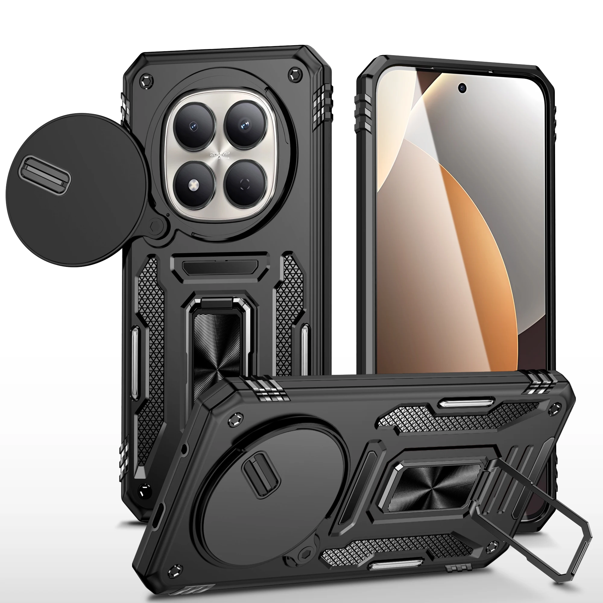 Case For POCO M8 Pro X7 X6 X6pro C75 4G 5G Heavy Duty with Camera 360 Degree Kickstand Cover