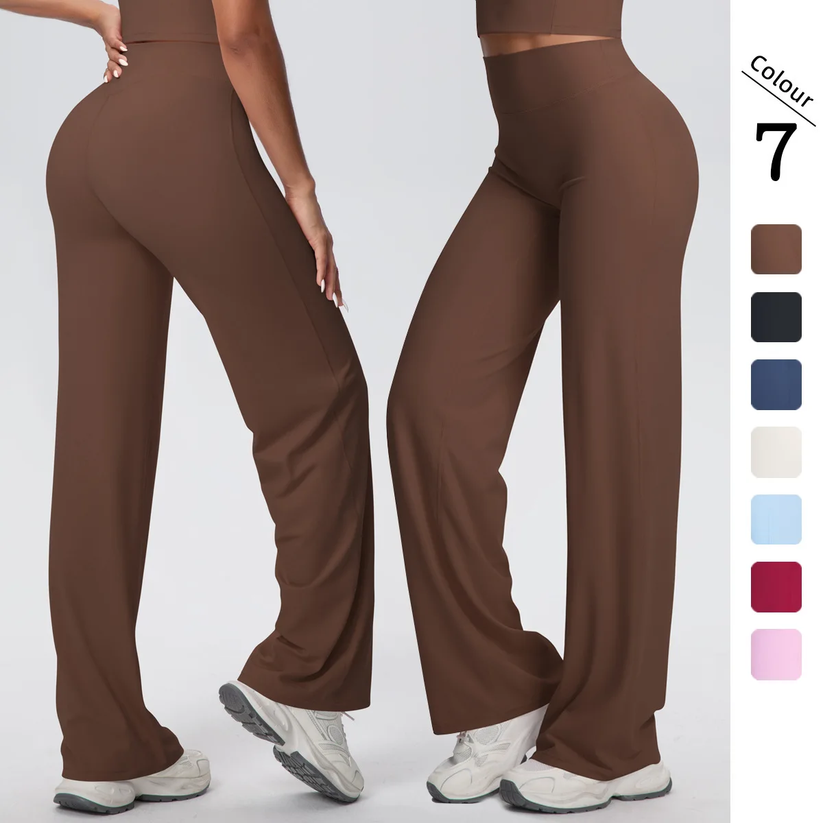Calça feminina escovada de cintura alta, perna larga, esportiva, casual, solta, yoga, bolso, elevação do quadril, conforto, fitness, leggings casuais para mulheres altas