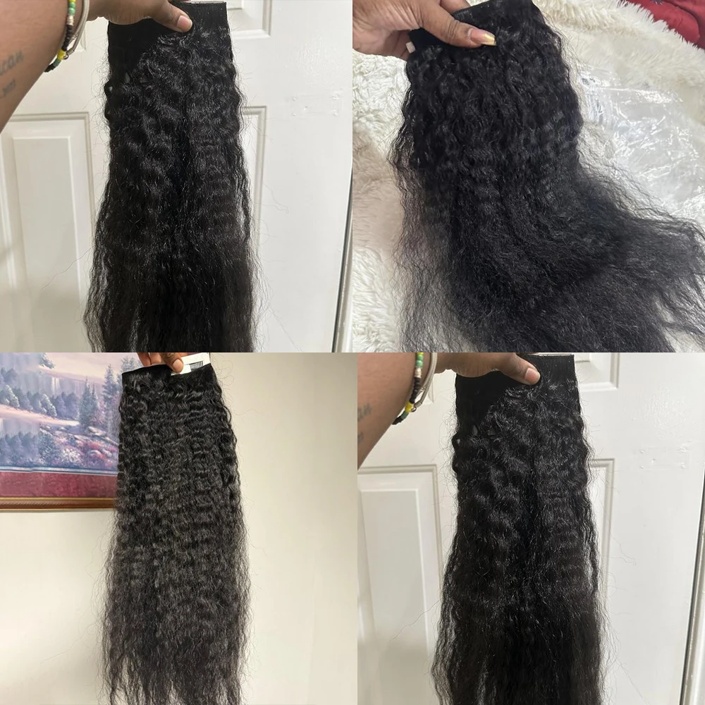 見えないシームレスストレートレミー人毛クリップインエクステンション 女性用 8個 クリップイン人毛 ジェットブラック ナチュラルヘアクリップ