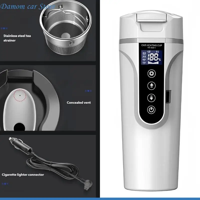 A2UC 12/24V Fast Boil Car Kettle Car Coffee Mug Heated Water Cup Kettle for Outdoors