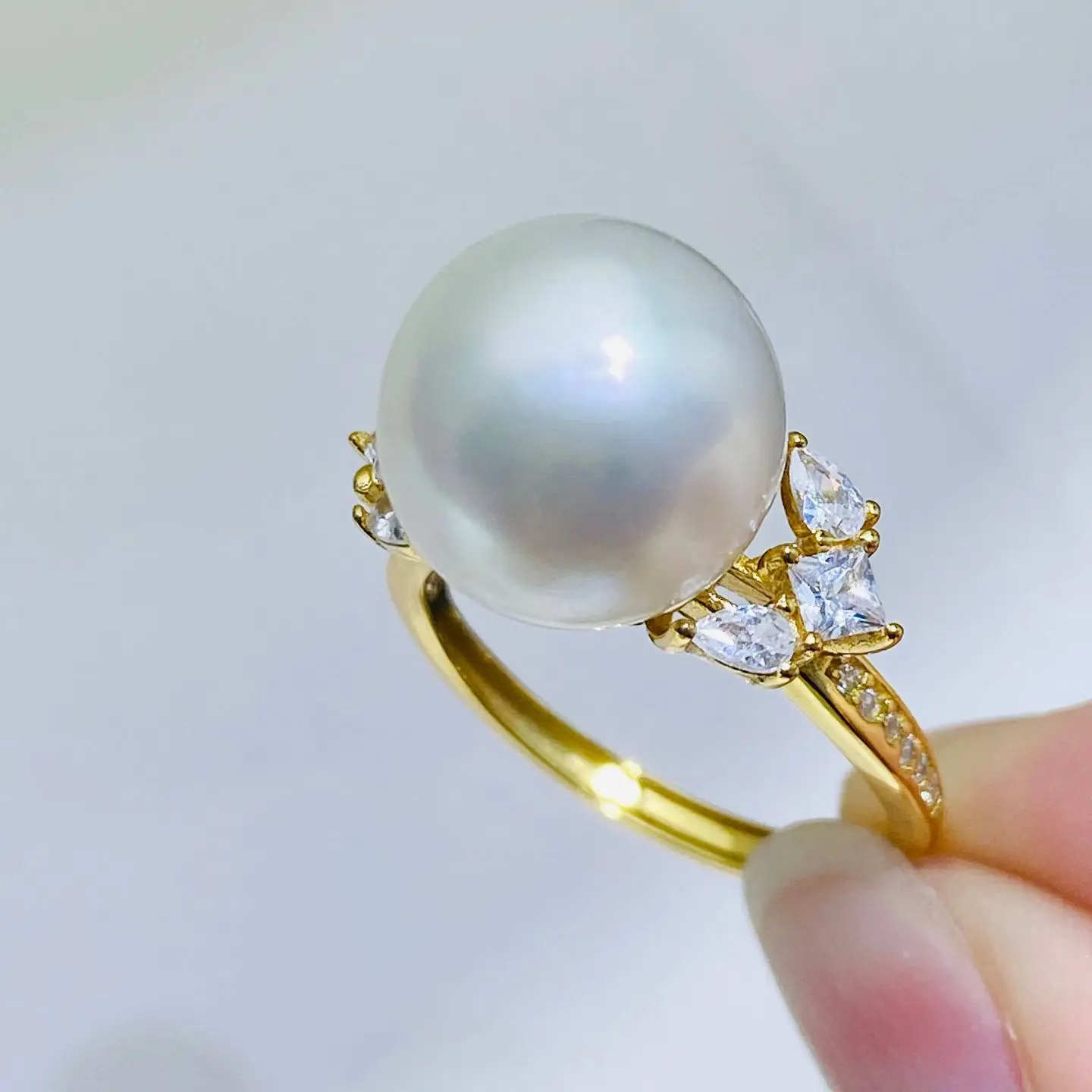 Wholesale S925 Sterling Silver Adjustable Ring Mount Settings Findings Mountings Accessory Parts for 11-12mm Pearls 5pcs/lot