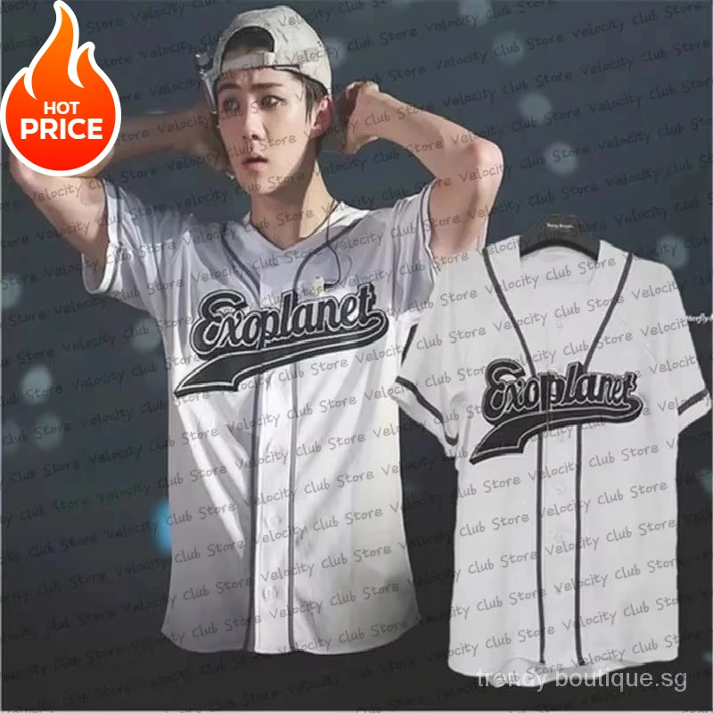 

Korea Kpop Hip Hop Singer Jerseys For Women EXO Planet 3 EXOrDIUM T-shirt In Seoul KPOP Baseball Jerseys Casual V-neck Y2K Tops