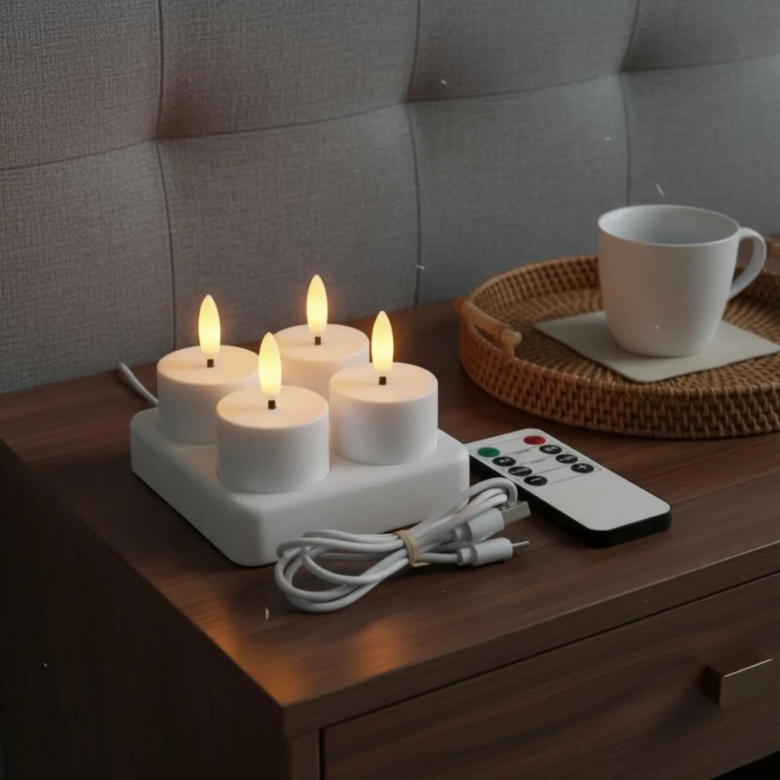 

Illuminated Tea Lamp Set with Charging Base Flickering Effect Re-Energizable Illuminated Tea Lights Flameless Candle Set With