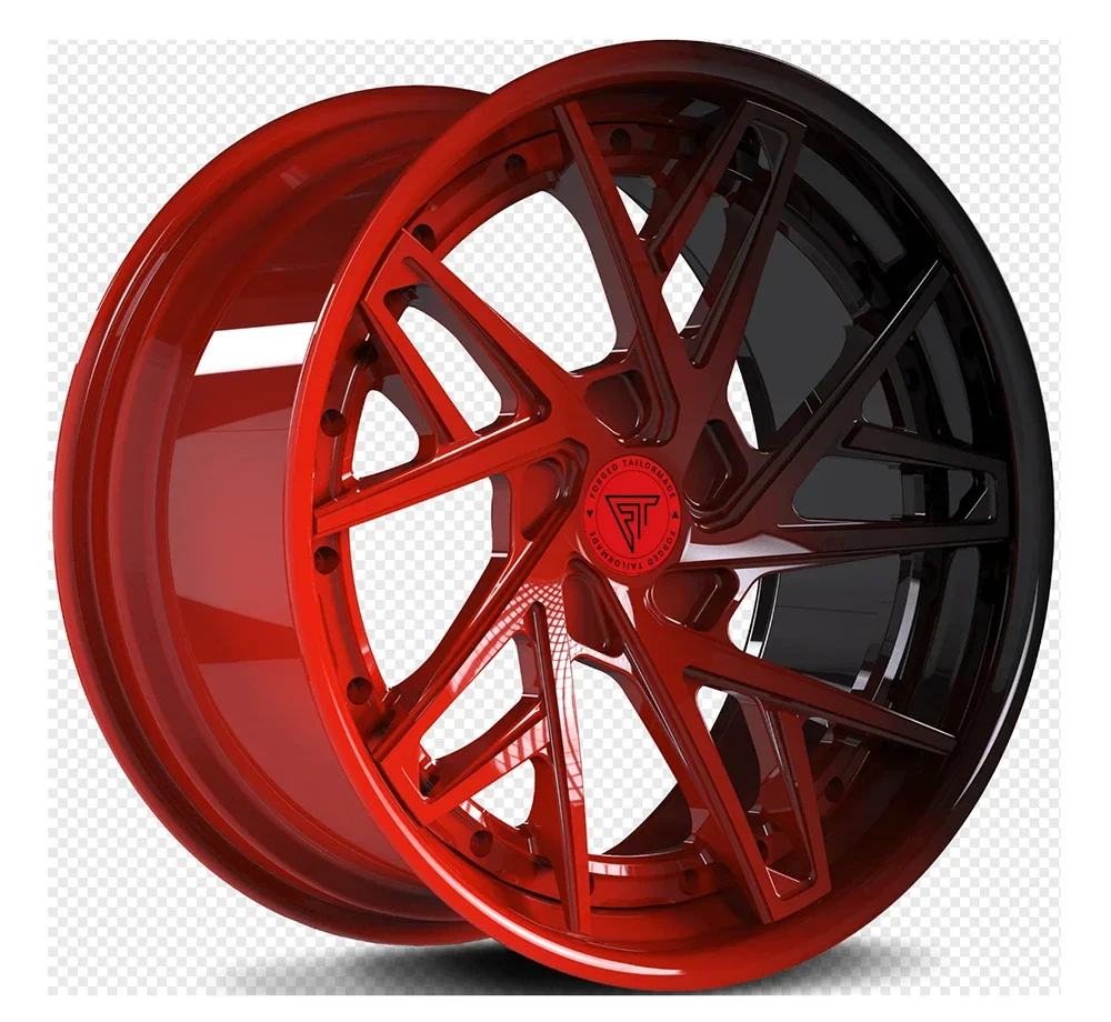 Hanrui custom 2 piece forged black & red alloy aluminium forged wheels