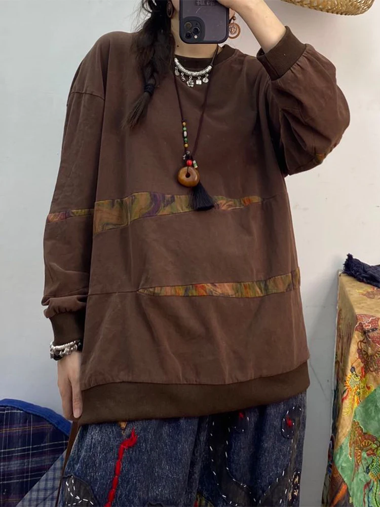 Amax LuluE 2025, herfst dames klassieke losse bedrukte vintage hoodies damesmode patchwork sweatshirts vrije tijd elegante kleding