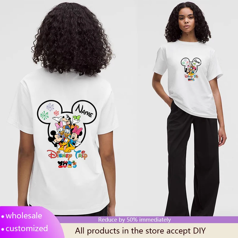 

Disney White T-Shirts Clothes Large Size Y2k T-shirt Women Trends Top Printed Female Tops Tees Cartoon Clothing Party T-Shirts