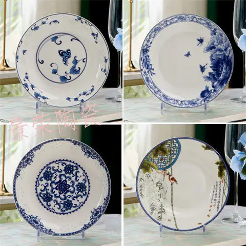 8in Bone China Plates Blue And White Porcelain Tableware Chinese Rice Dish Dinner Plate