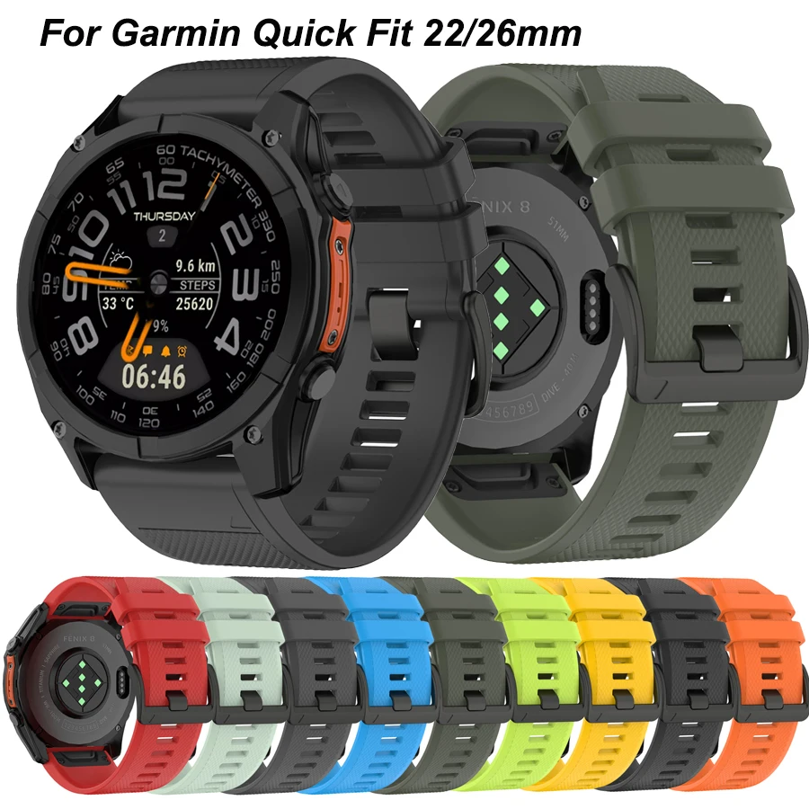 

22/26mm Sport Silicone Strap For Garmin Fenix 8 7X 6X 6 Pro 5X 5plus Quatix8 Instinct 3 2X Forerunner 970 965 Tactix 8 WatchBand