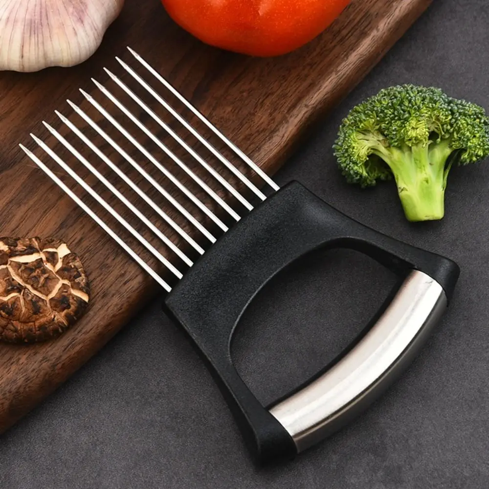 Stainless Steel Onion Needle Food Slice Tools Vegetable Holder Stainless Steel Onion Cutter Onion Chop Vegetables Cutter Slicer