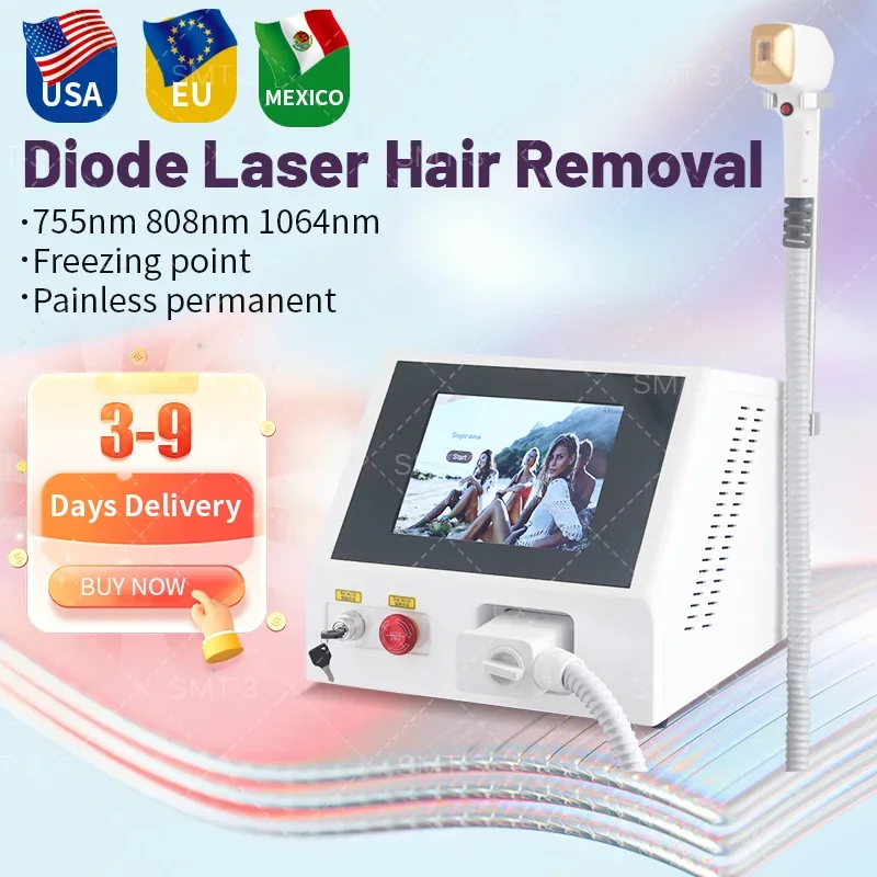 

808-диодный лазерный аппарат для удаления волос Alexandertite Laser Серый Белый Новый Большой экран Мощное постоянное безболезненное удаление волос