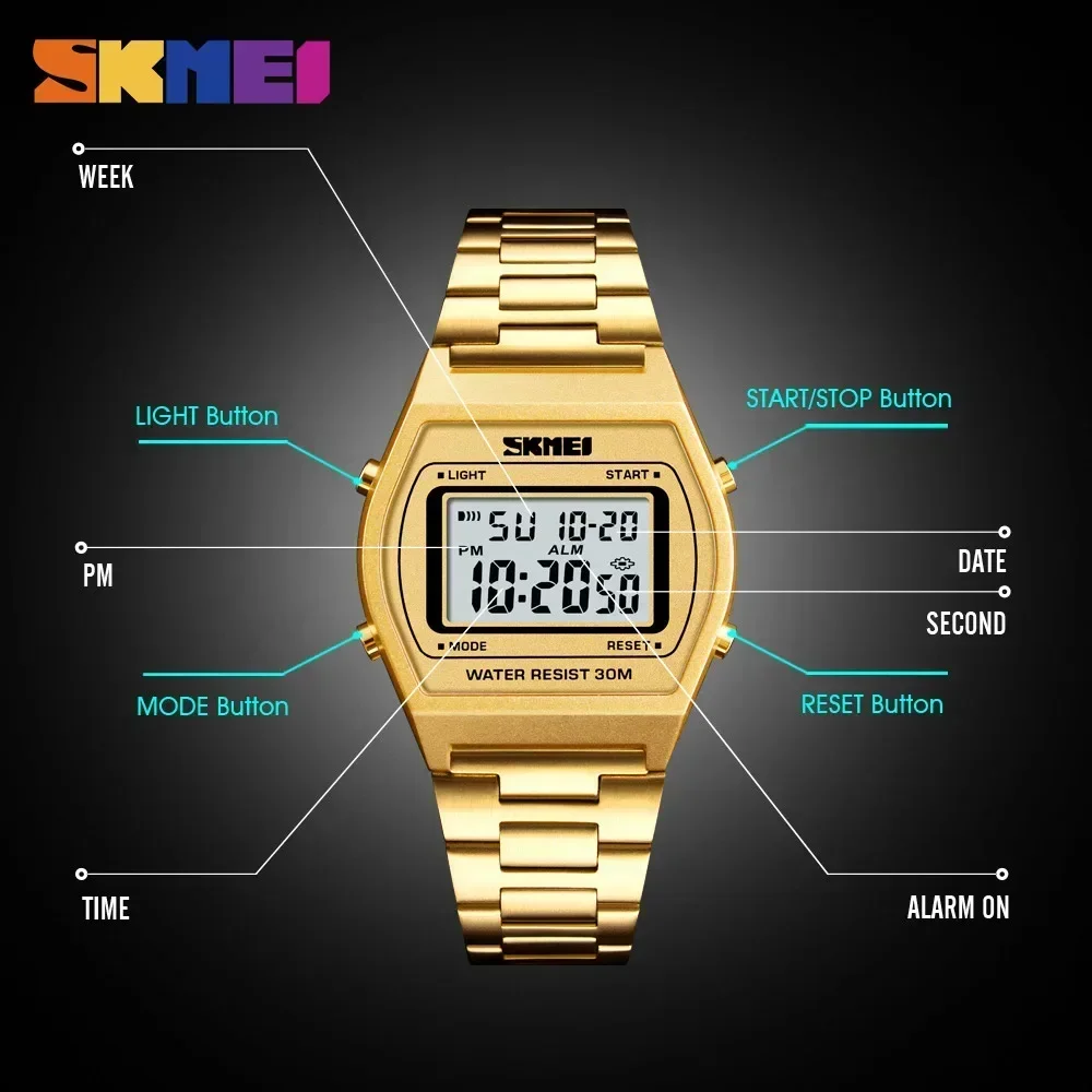 

Skmei Outdoor Sport Luxury Digital Wristwatch Alloy Strap Business Watches 12/24 Hours Relogio Masculino 1328 Men Fashion Watch