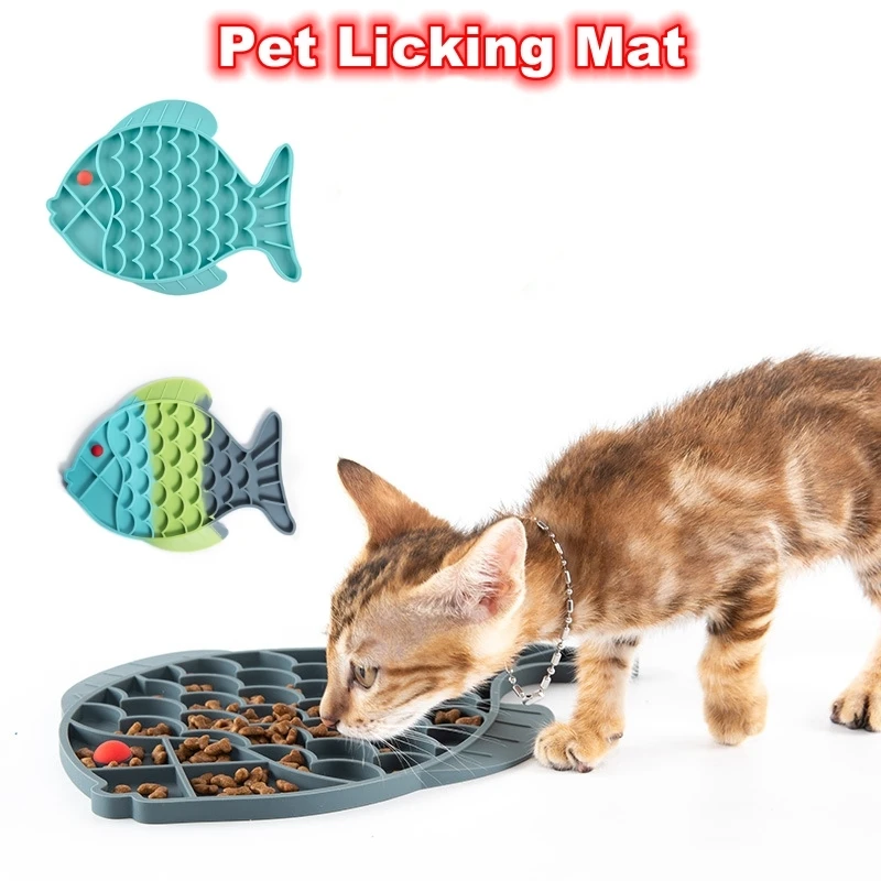 Fish Shape Silicone Licking Mat Cat Slow Feeding Bowl Puppy Kitten Develop Good Feeding Habits Food Dispenser Pad Pet Supplies