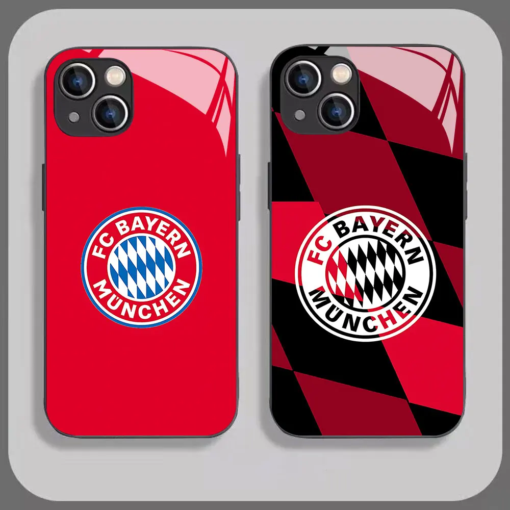 BayernES-FC-MunichES Phone Case For iPhone 16 15 14 13 12 Mini 11 Pro XS Max XR X SE 2022 8 Plus Glass Soft Silicone Frame Back