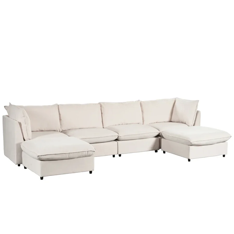 Modern Large U-Shape Sectional Sofa, 2 Large Chaise with Removable Ottomans for Living Room