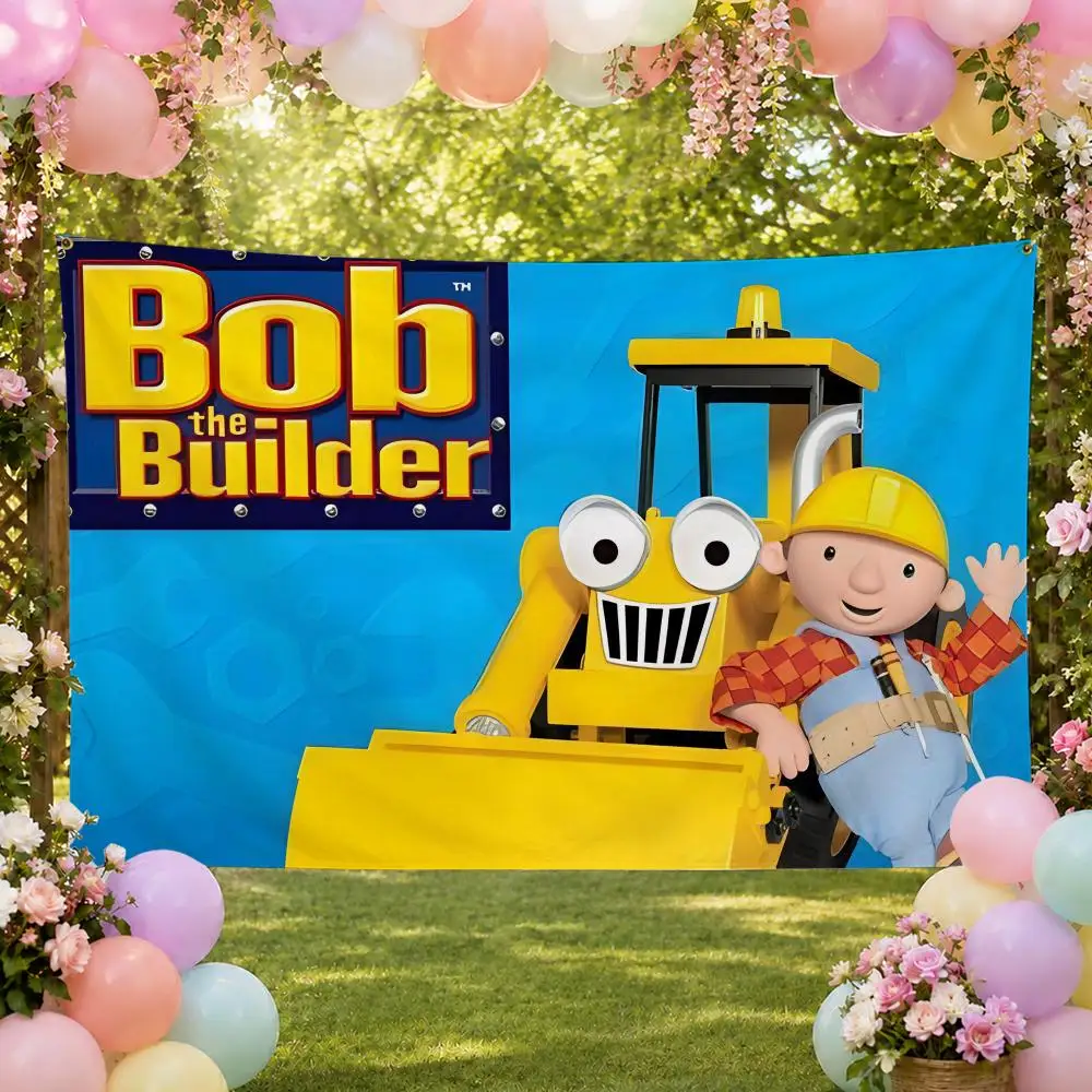 Kids Cartoon B-Bob The Builder Flags Fan Banner Tapestry Wall Hanging Garage BarDorm Camp Party Outdoor Home Decor Gift