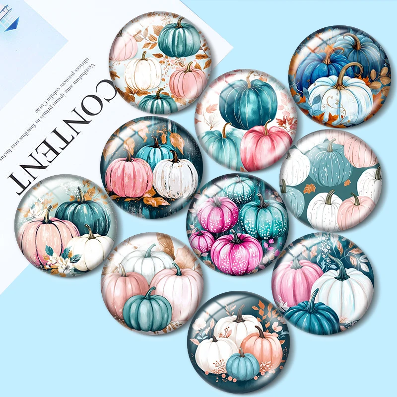 Fall Floral Pumpkins  12/18/20/25mm glass cabochon  bracelet pendant rings for jewelry demo earrings back Making findings