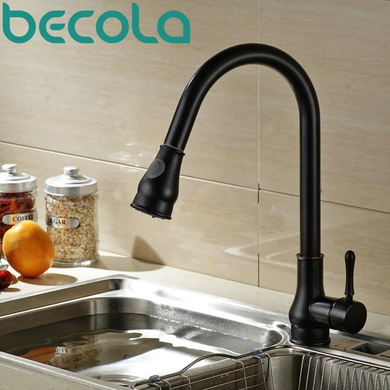 Becola New Design Black Antique Brass Kitchen Faucet Pull Out Kitchen Mixer Swivel Sink TapB9206B minimalist kitchen tap kitchen