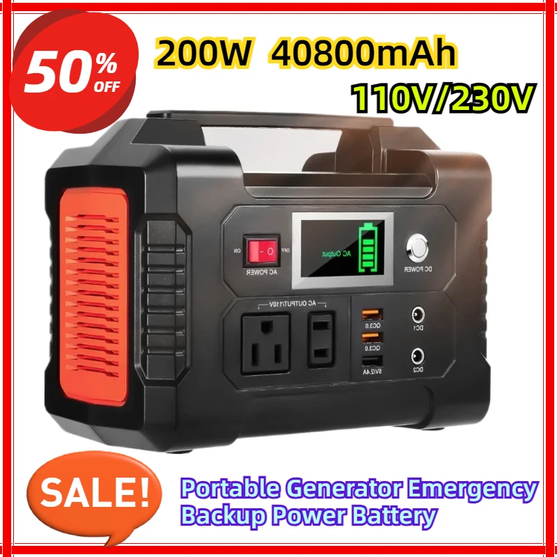 

For Portable Generator Emergency Backup Power Battery 110V/230V Solar Power Station 200W 40800mAh DC Supply Camping Camera SOS