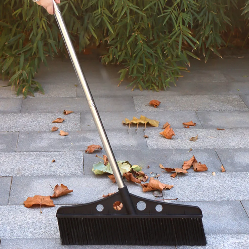 Wide Detachable Garden Broom Outdoor Courtyard Warehouse Garage Sweeper Heavy Duty Stainless Steel Nylon Brush Black Ergonomic