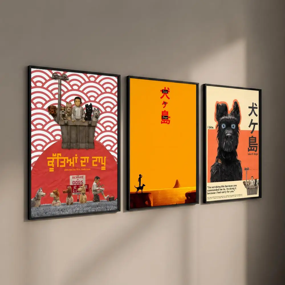 Anime Movie Isle of Dogs Poster Self-adhesive Art Waterproof Paper Sticker Coffee House Bar Room Wall Decor