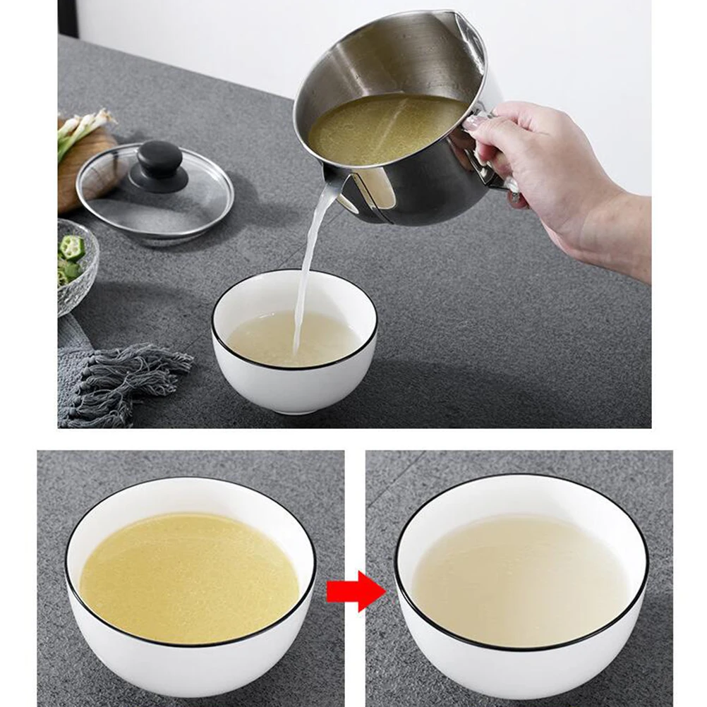

Grease Separating Bowl Stainless Steel Soup Strainer with Arc Spout Lid Included Ideal for Home Hotel Seasoning
