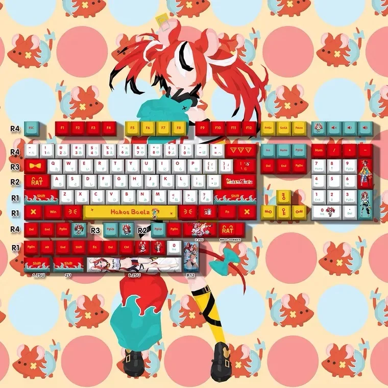 Anime Cute Hakos Baelz Keycap Hololive Vtuber Key Cover PBT DYE Sublimation Cherry MX Axis Switch Keycap for Mechanical Keyboard