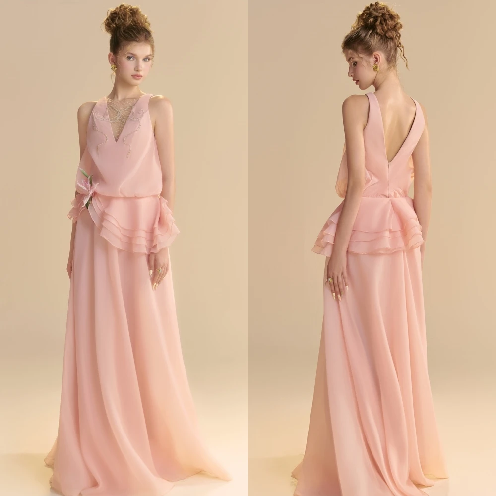 Customized A-Line V-Neck Elegant Formal Evening Dress and Fashion High Quality Prom Gowns Temperament Bespoke Occasion Dress