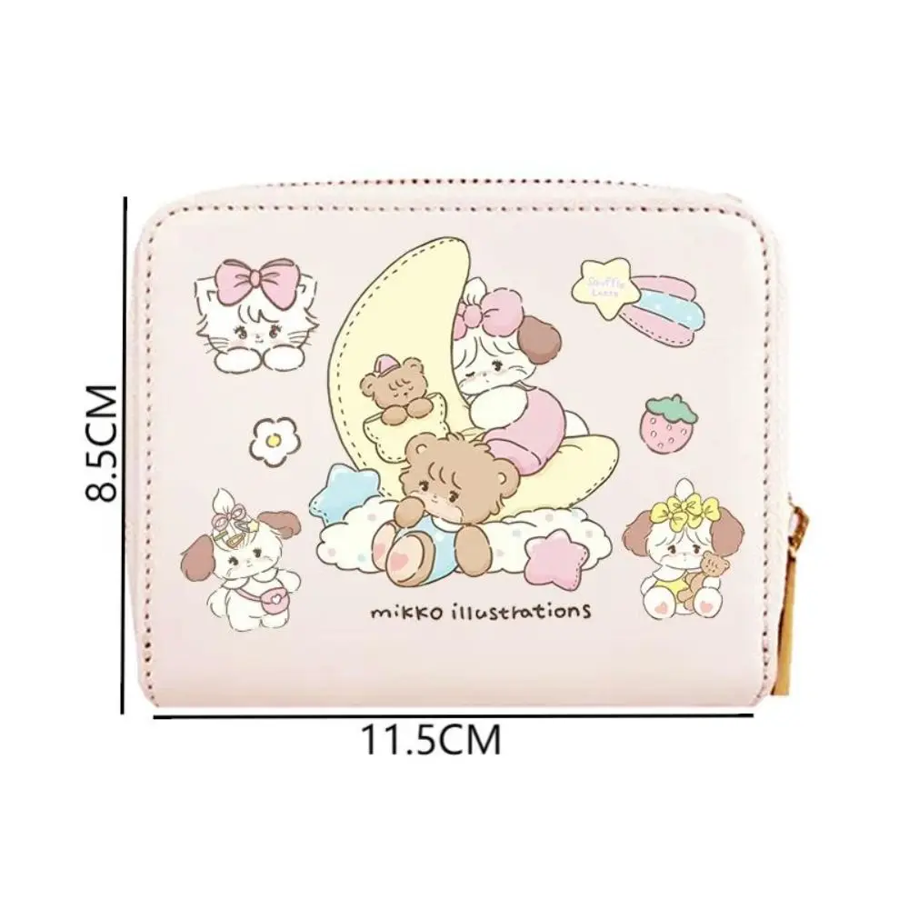 Cute PU Leather Short Wallet Mikko Credit Card Holoder Money Bag with Rope Pendant Mini Coin Purse Women