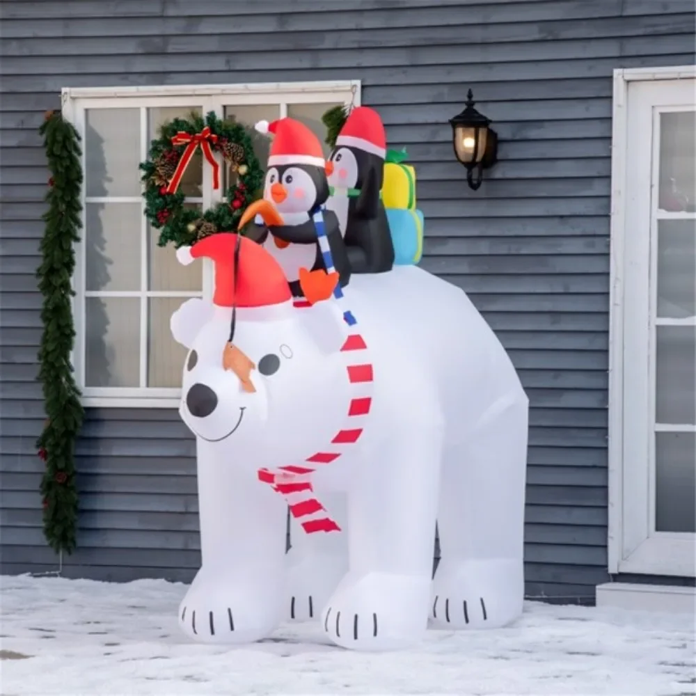 Polar bear and penguin inflatable toys create a festive atmosphere, and 8 white LED light clusters create a vibrant effect