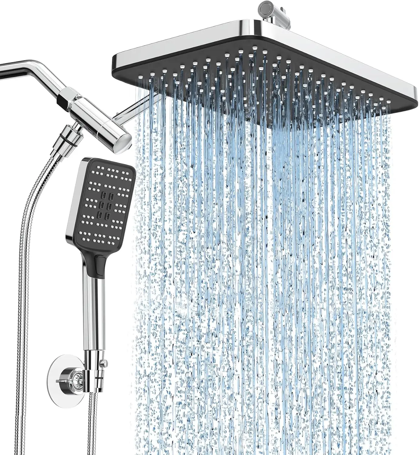 

12" Rainfall Shower Head with Handheld Spray, 3 Modes, Adjustable Arm - Silver Chrome