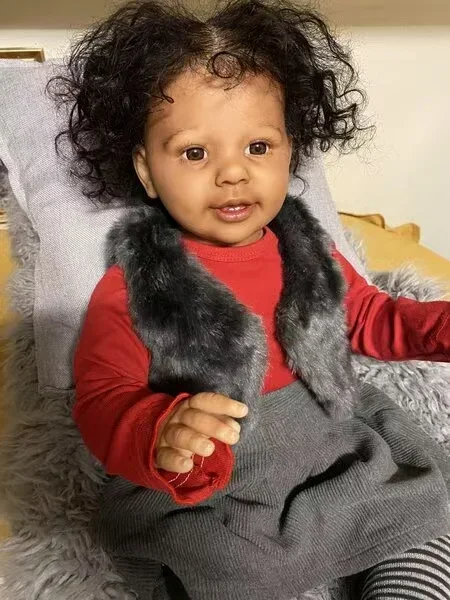 EGO Customized Limited Supply 28inch Reborn Baby Black Complexion Katie Marie Hand-Rooted Hair Dark Skin Already Finished Doll