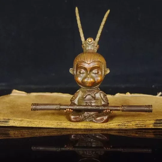 Chinese Myth Copper Cartoon Sun Wukong Buddha Monkey King Hold Stick Fight Statue Ornaments