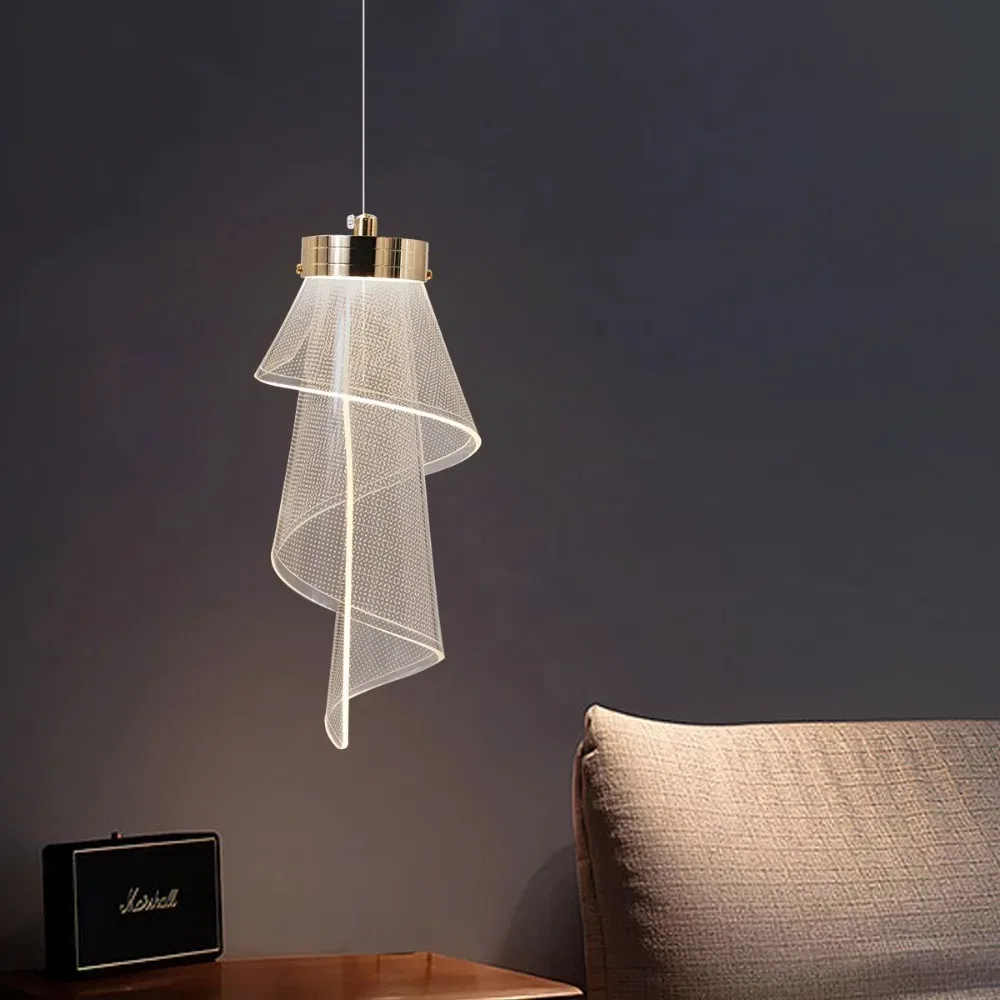 Lampadario a LED creativo moderno che illumina il lampadario di lusso del soggiorno a sospensione con guida della luce della scala rotante Duplex