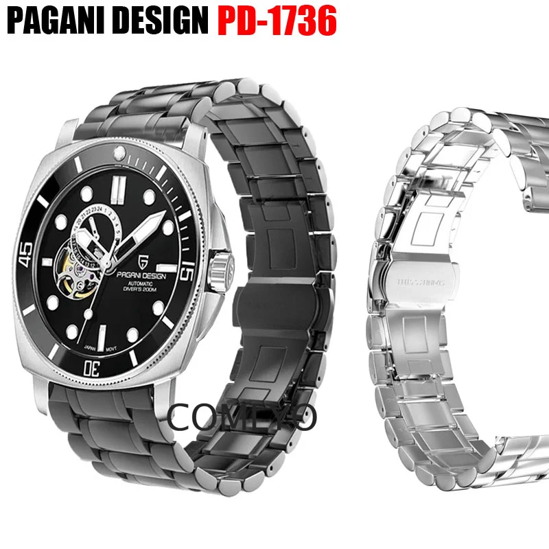 For PAGANI DESIGN PD-1736 watch Strap Stainless steel metal Men smartwatch Band 24MM