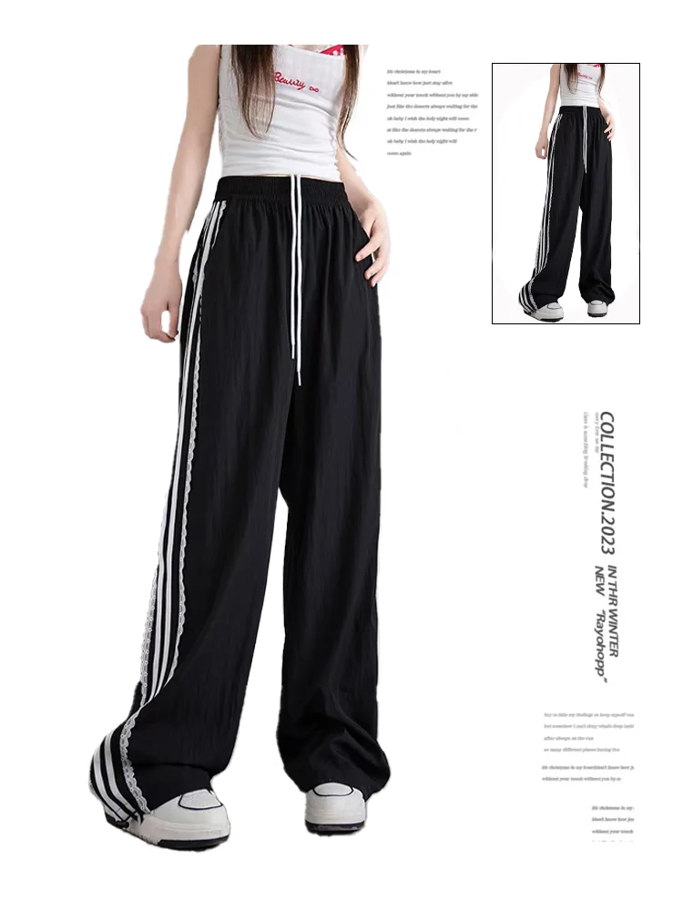 

Women's Black Gothic Y2k Striped Pants Harajuku Streetwear Emo Parachute Pants 2000s Aesthetic Vintage Trousers Fashion Clothes